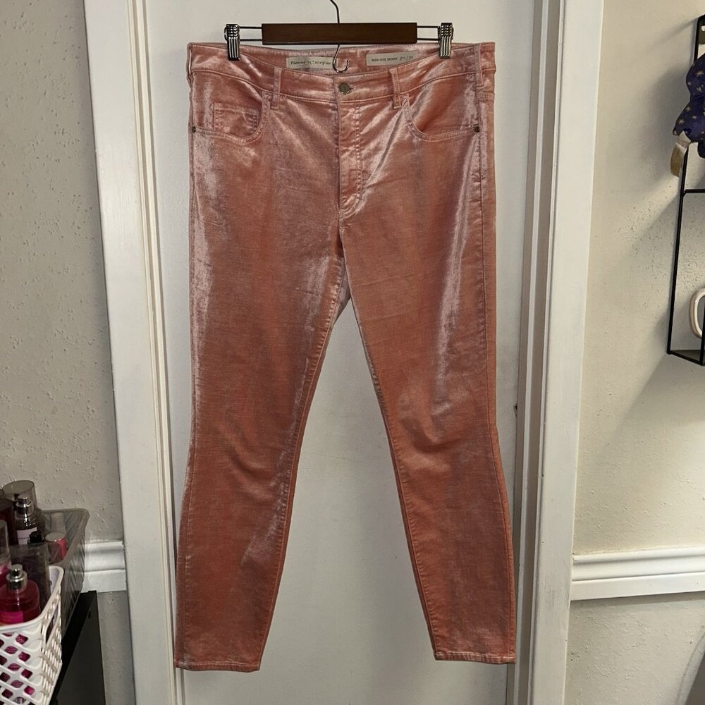 Pilcro And The Letterpress Crushed Pink Velvet High Rise Skinny Jeans Womens 32 - Picture 2 of 9